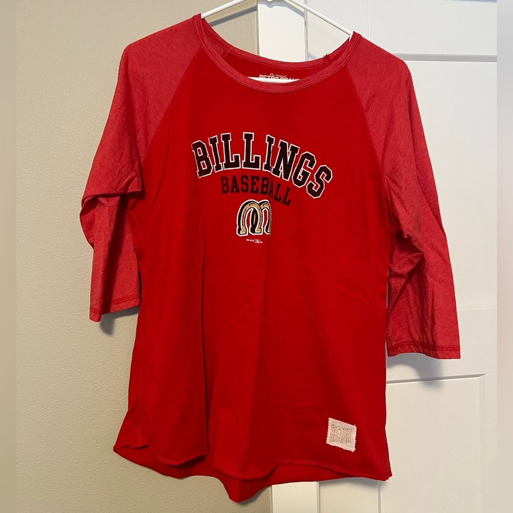 Red 3/4 Sleeve Baseball Tee - Billings Mustangs